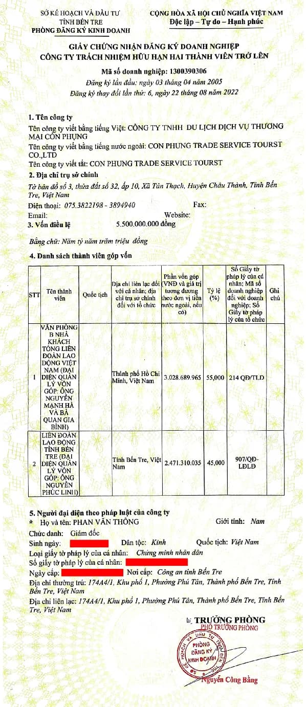Giấy phép kinh doanh Cồn Phụng