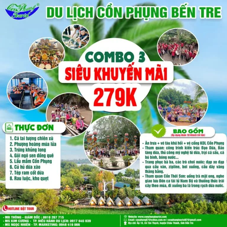 Combo tour Cồn Phụng ưu đãi dịp lễ